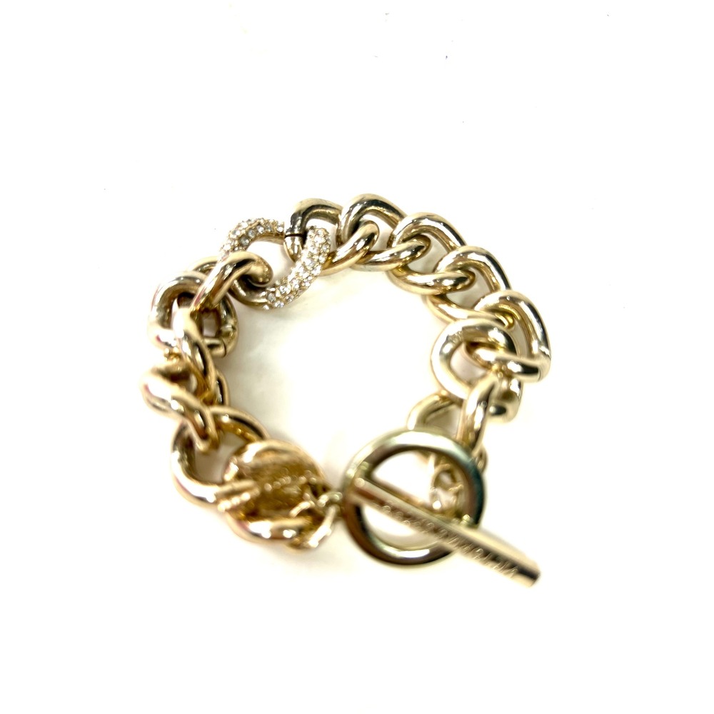 Victoria's‎ Secret Gold Tone Chunky Curb Chain Toggle Bracelet Angel Wing Charm